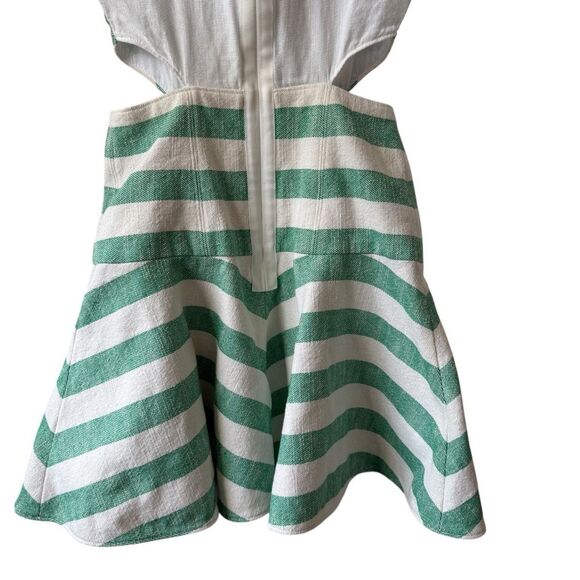 Tibi Green White Ecru Striped Cotton Blend Dress, Size 0 - Picture 9 of 10